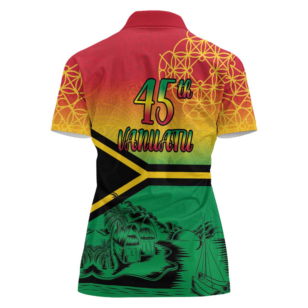 Hapi 45th Indipendens Dei Vanuatu Women Polo Shirt Yumi 1980 with Vanuatuan Beach Landscape LT9 - Polynesian Pride