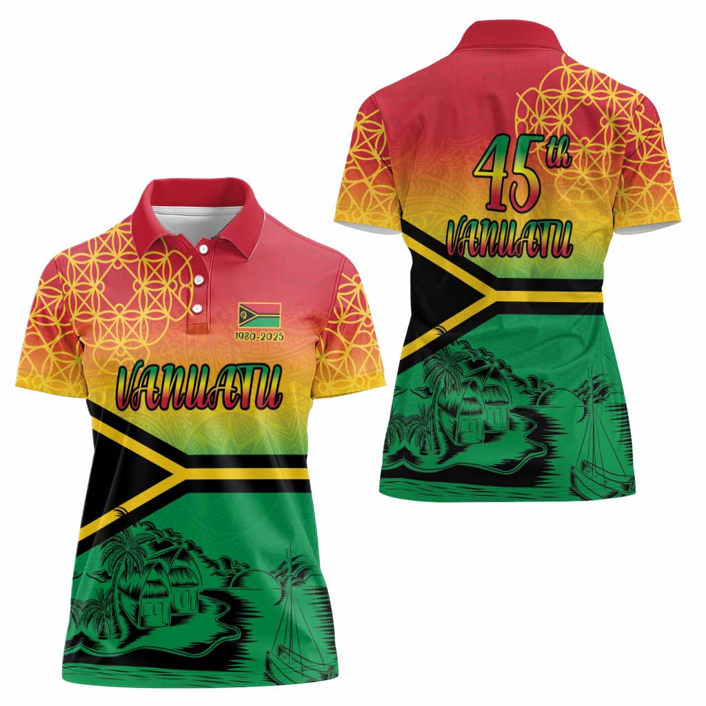 Hapi 45th Indipendens Dei Vanuatu Women Polo Shirt Yumi 1980 with Vanuatuan Beach Landscape LT9 - Polynesian Pride