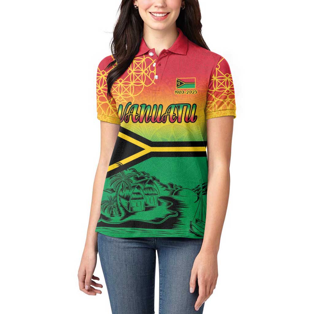 Hapi 45th Indipendens Dei Vanuatu Women Polo Shirt Yumi 1980 with Vanuatuan Beach Landscape LT9 - Polynesian Pride