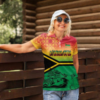 Hapi 45th Indipendens Dei Vanuatu Women Polo Shirt Yumi 1980 with Vanuatuan Beach Landscape LT9 - Polynesian Pride