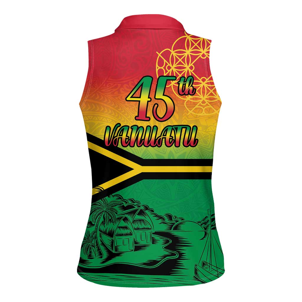 Hapi 45th Indipendens Dei Vanuatu Women Sleeveless Polo Shirt Yumi 1980 with Vanuatuan Beach Landscape LT9 - Polynesian Pride