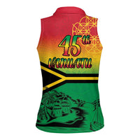 Hapi 45th Indipendens Dei Vanuatu Women Sleeveless Polo Shirt Yumi 1980 with Vanuatuan Beach Landscape LT9 - Polynesian Pride