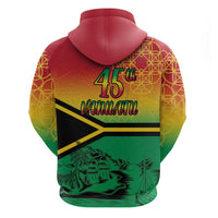 Hapi 45th Indipendens Dei Vanuatu Zip Hoodie Yumi 1980 with Vanuatuan Beach Landscape