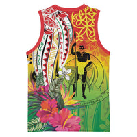 Vanuatu 45th Anniversary Basketball Jersey Polynesian with Sand Drawing Pattern - Polynesian Pride