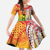 Vanuatu 45th Anniversary Family Matching Long Sleeve Bodycon Dress and Hawaiian Shirt Polynesian with Sand Drawing Pattern LT9 Daughter's Dress Red - Polynesian Pride