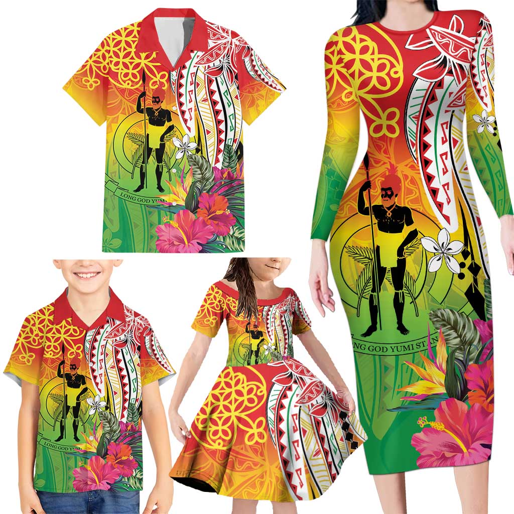 Vanuatu 45th Anniversary Family Matching Long Sleeve Bodycon Dress and Hawaiian Shirt Polynesian with Sand Drawing Pattern LT9 - Polynesian Pride