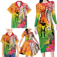 Vanuatu 45th Anniversary Family Matching Long Sleeve Bodycon Dress and Hawaiian Shirt Polynesian with Sand Drawing Pattern LT9 - Polynesian Pride