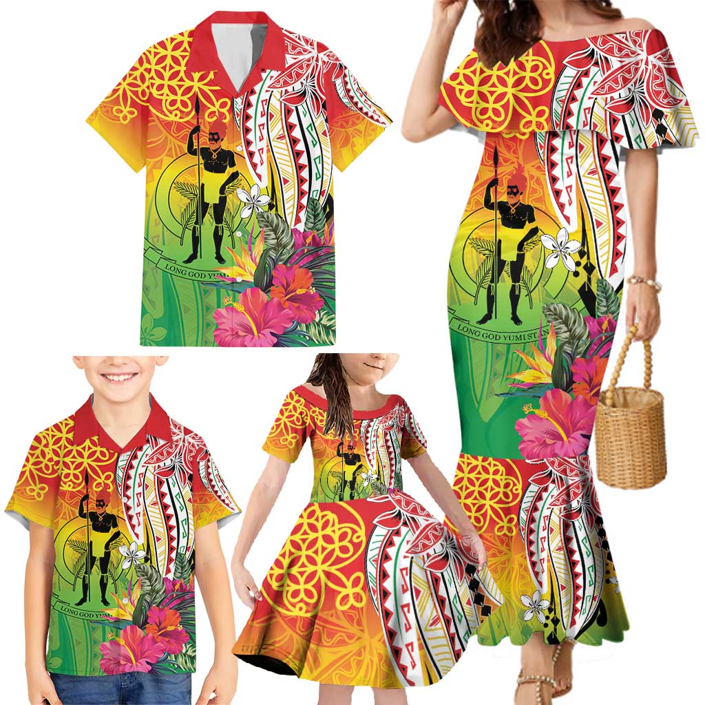 Vanuatu 45th Anniversary Family Matching Mermaid Dress and Hawaiian Shirt Polynesian with Sand Drawing Pattern LT9 - Polynesian Pride