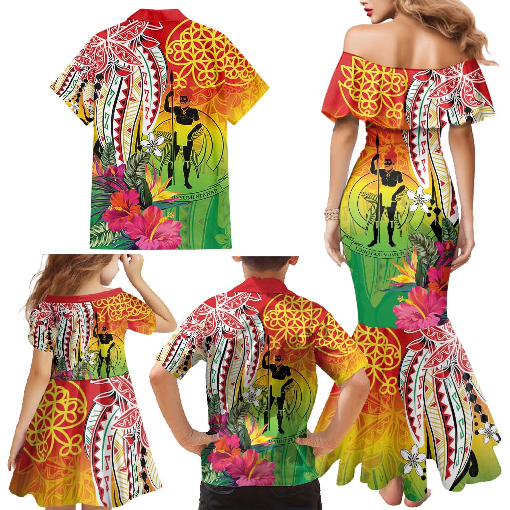 Vanuatu 45th Anniversary Family Matching Mermaid Dress and Hawaiian Shirt Polynesian with Sand Drawing Pattern LT9 - Polynesian Pride