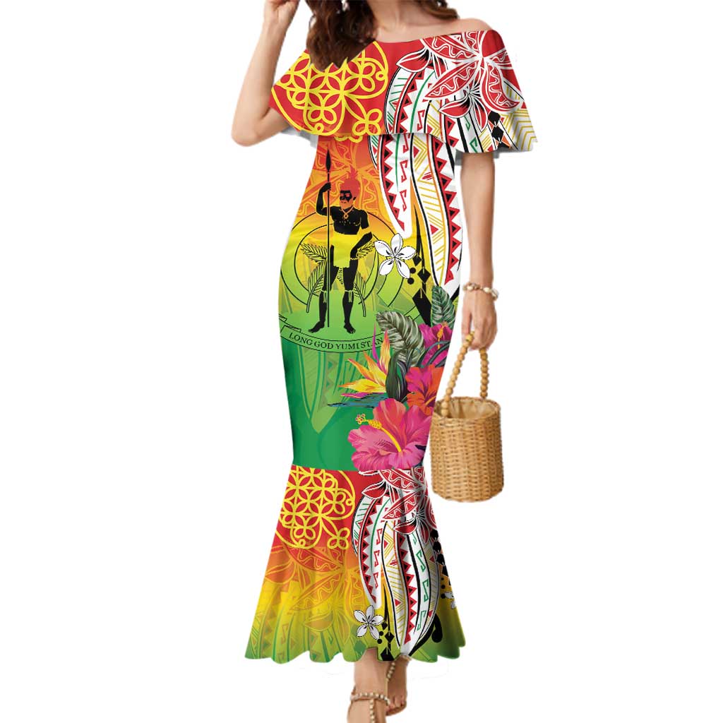 Vanuatu 45th Anniversary Family Matching Mermaid Dress and Hawaiian Shirt Polynesian with Sand Drawing Pattern LT9 Mom's Dress Red - Polynesian Pride