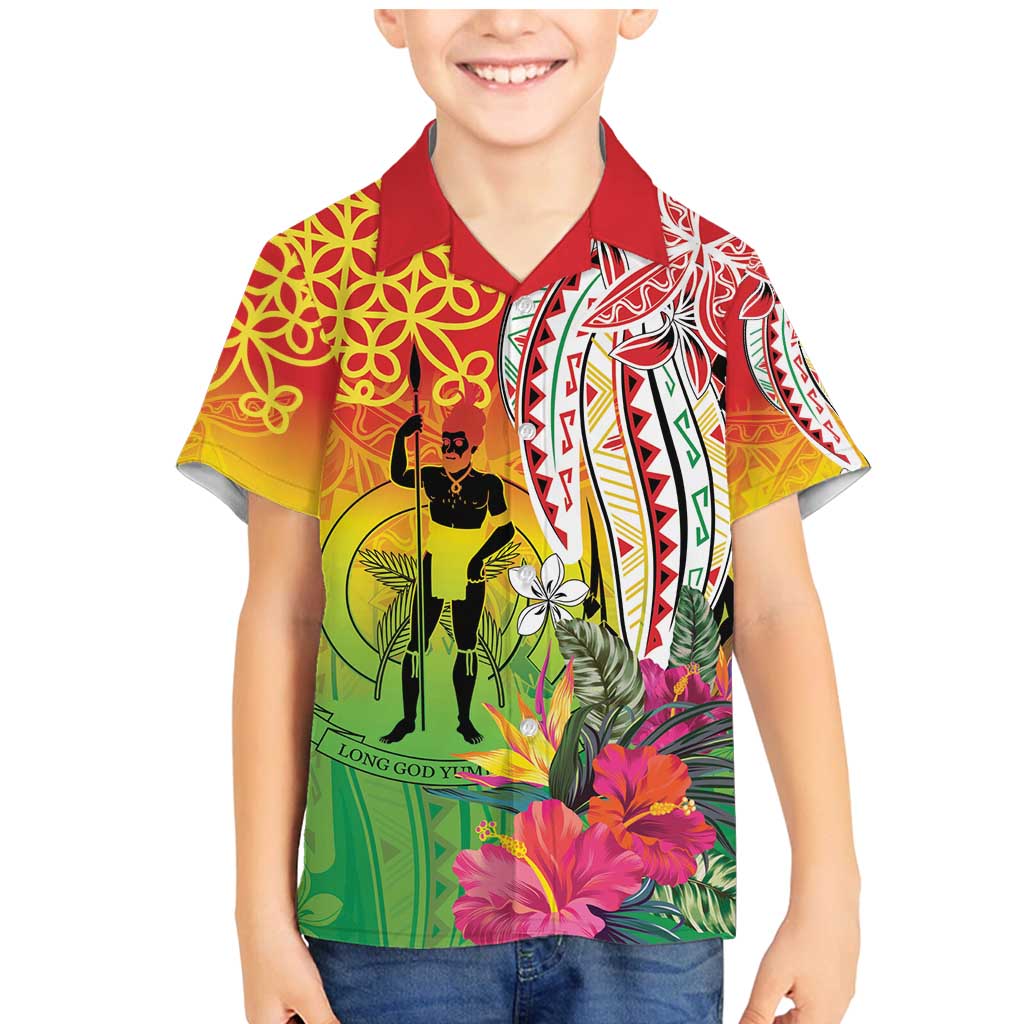 Vanuatu 45th Anniversary Family Matching Mermaid Dress and Hawaiian Shirt Polynesian with Sand Drawing Pattern LT9 Son's Shirt Red - Polynesian Pride