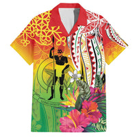 Vanuatu 45th Anniversary Family Matching Off The Shoulder Long Sleeve Dress and Hawaiian Shirt Polynesian with Sand Drawing Pattern LT9 Dad's Shirt - Short Sleeve Red - Polynesian Pride