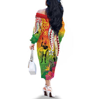 Vanuatu 45th Anniversary Family Matching Off The Shoulder Long Sleeve Dress and Hawaiian Shirt Polynesian with Sand Drawing Pattern LT9 - Polynesian Pride