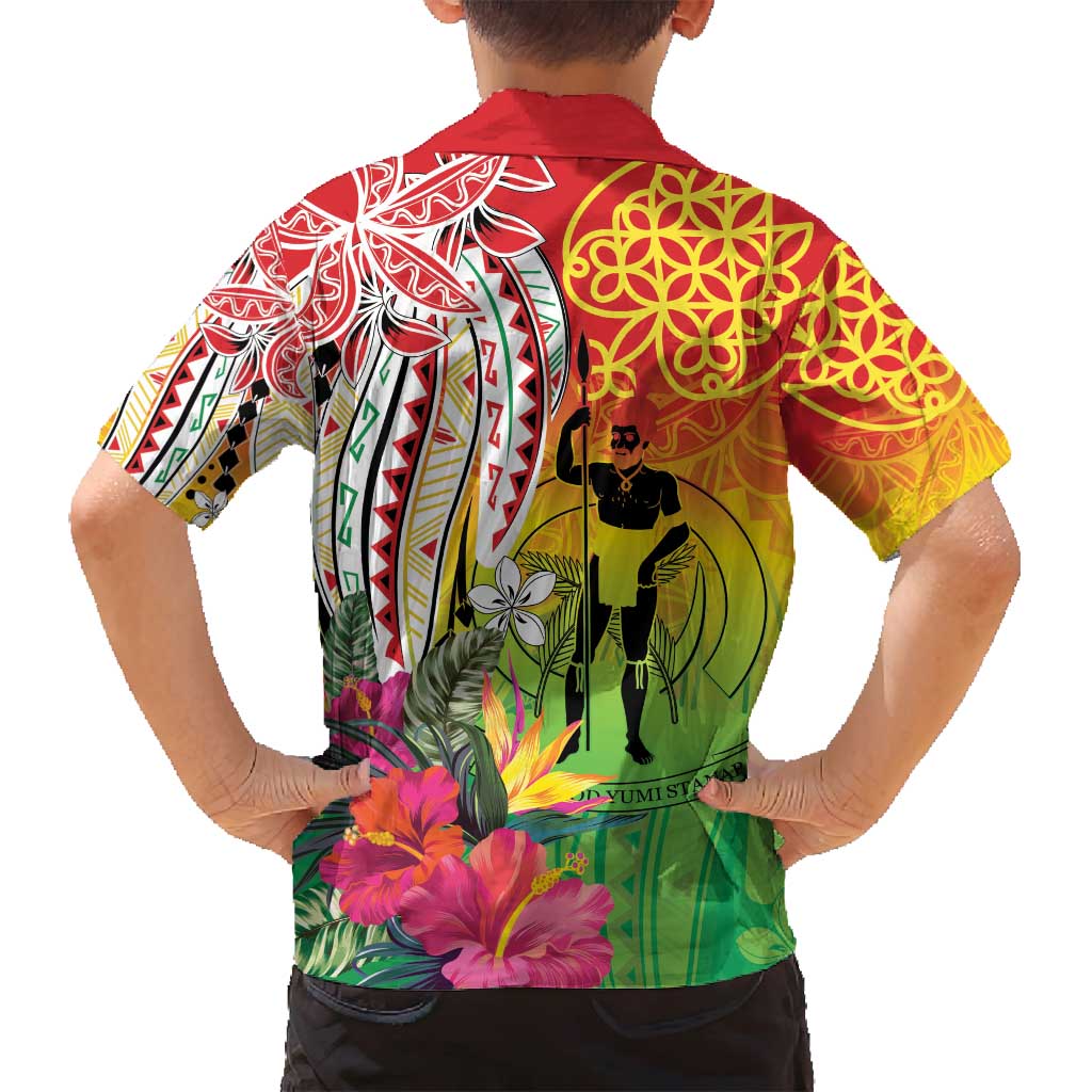 Vanuatu 45th Anniversary Family Matching Off Shoulder Maxi Dress and Hawaiian Shirt Polynesian with Sand Drawing Pattern