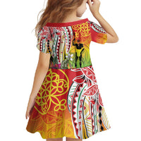 Vanuatu 45th Anniversary Family Matching Off Shoulder Maxi Dress and Hawaiian Shirt Polynesian with Sand Drawing Pattern