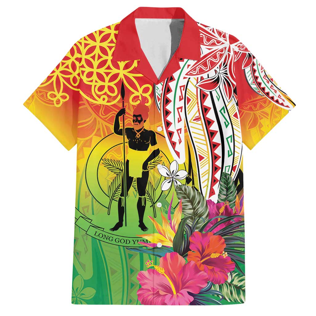 Vanuatu 45th Anniversary Family Matching Off Shoulder Short Dress and Hawaiian Shirt Polynesian with Sand Drawing Pattern