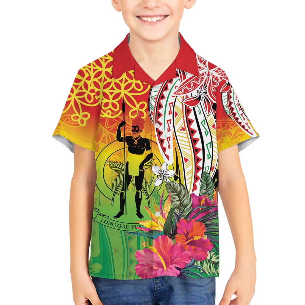 Vanuatu 45th Anniversary Family Matching Off Shoulder Short Dress and Hawaiian Shirt Polynesian with Sand Drawing Pattern