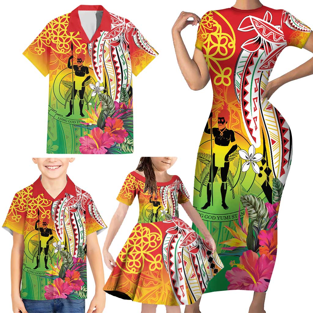 Vanuatu 45th Anniversary Family Matching Short Sleeve Bodycon Dress and Hawaiian Shirt Polynesian with Sand Drawing Pattern LT9 - Polynesian Pride