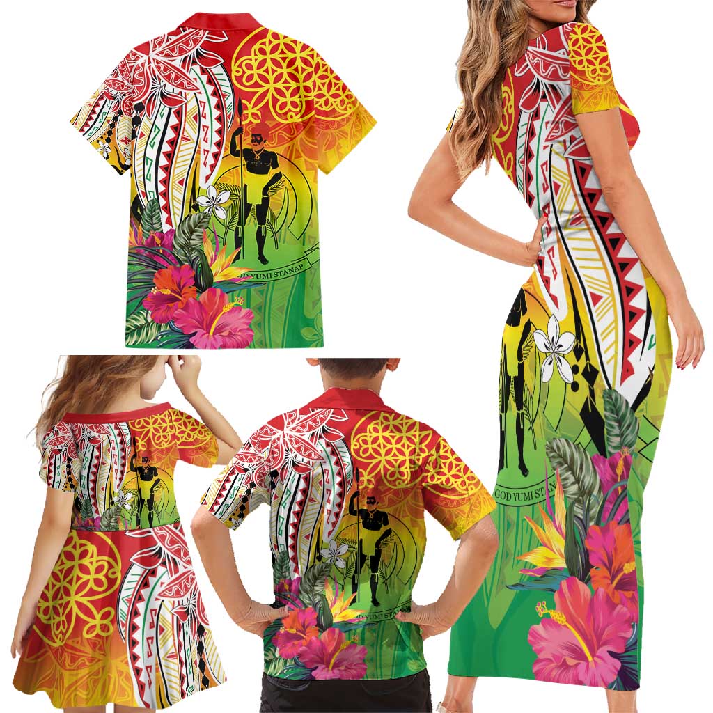 Vanuatu 45th Anniversary Family Matching Short Sleeve Bodycon Dress and Hawaiian Shirt Polynesian with Sand Drawing Pattern LT9 - Polynesian Pride