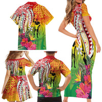 Vanuatu 45th Anniversary Family Matching Short Sleeve Bodycon Dress and Hawaiian Shirt Polynesian with Sand Drawing Pattern LT9 - Polynesian Pride