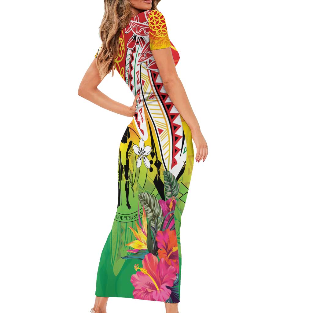 Vanuatu 45th Anniversary Family Matching Short Sleeve Bodycon Dress and Hawaiian Shirt Polynesian with Sand Drawing Pattern LT9 - Polynesian Pride
