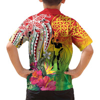 Vanuatu 45th Anniversary Family Matching Summer Maxi Dress and Hawaiian Shirt Polynesian with Sand Drawing Pattern