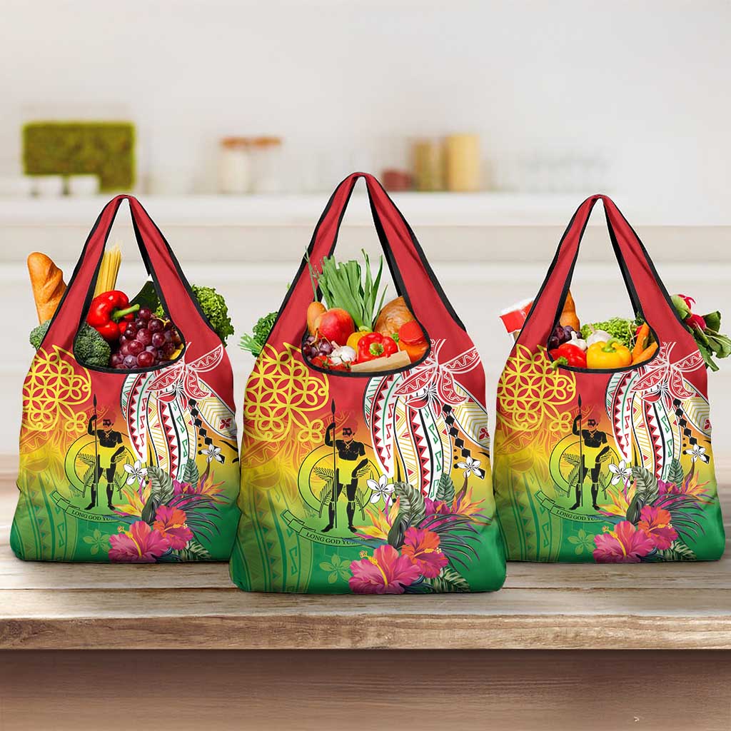 Vanuatu 45th Anniversary Grocery Bag Polynesian with Sand Drawing Pattern