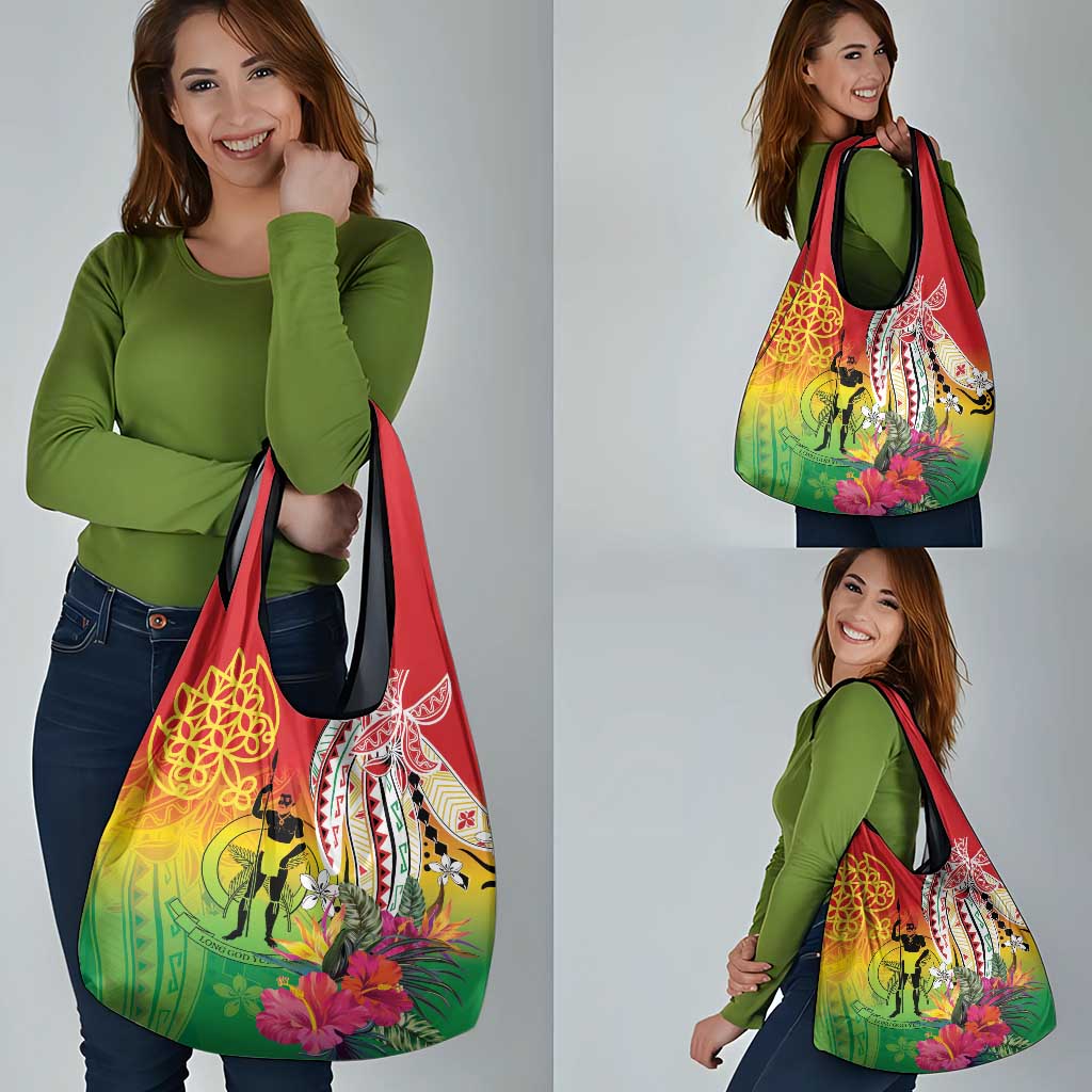 Vanuatu 45th Anniversary Grocery Bag Polynesian with Sand Drawing Pattern