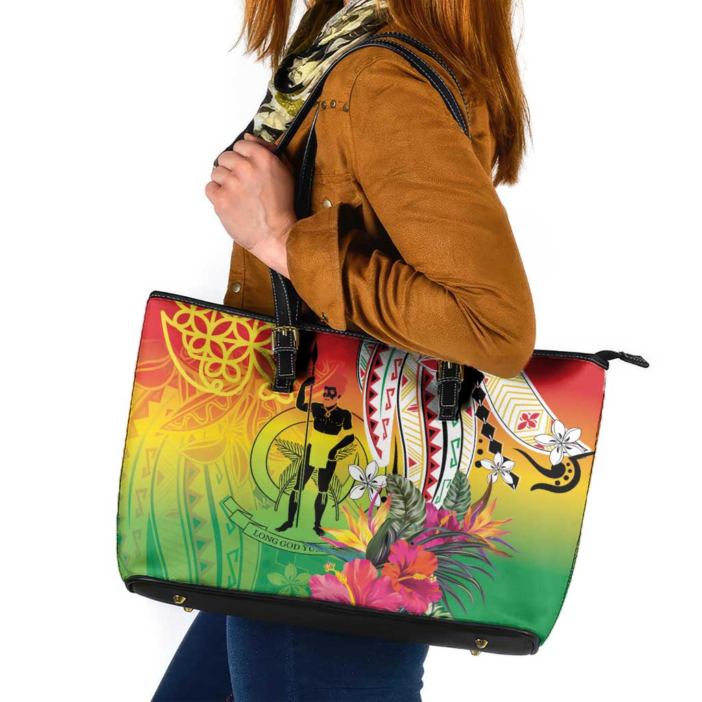 Vanuatu 45th Anniversary Leather Tote Bag Polynesian with Sand Drawing Pattern
