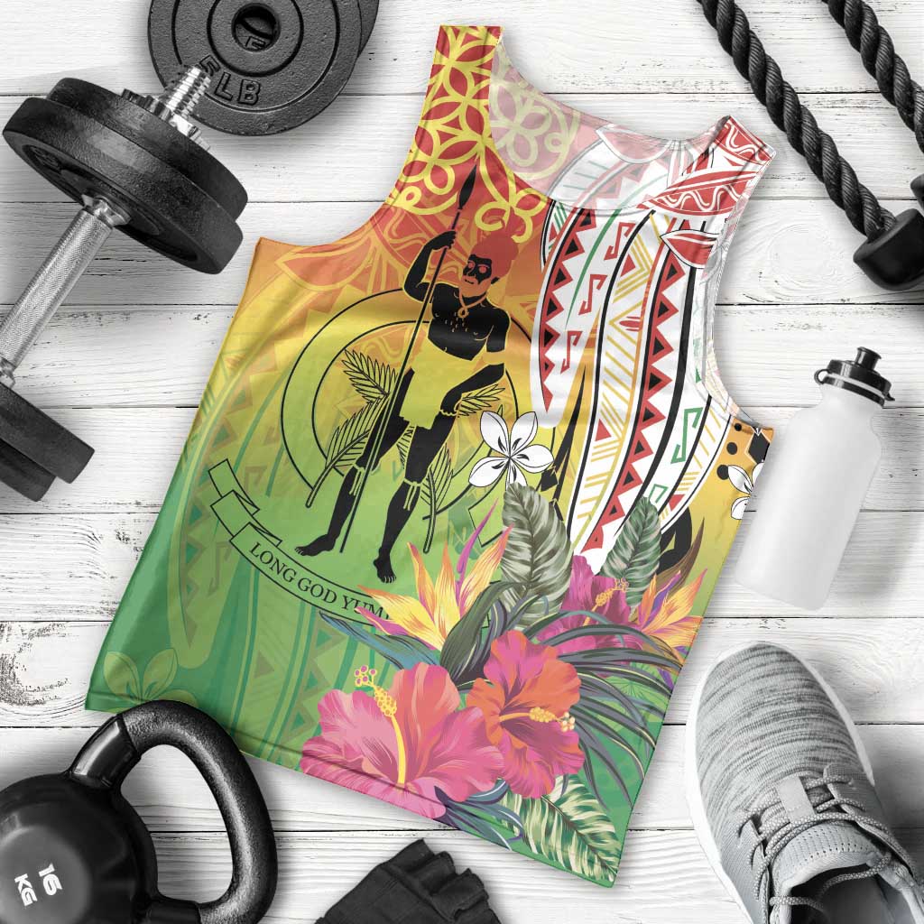 Vanuatu 45th Anniversary Men Tank Top Polynesian with Sand Drawing Pattern