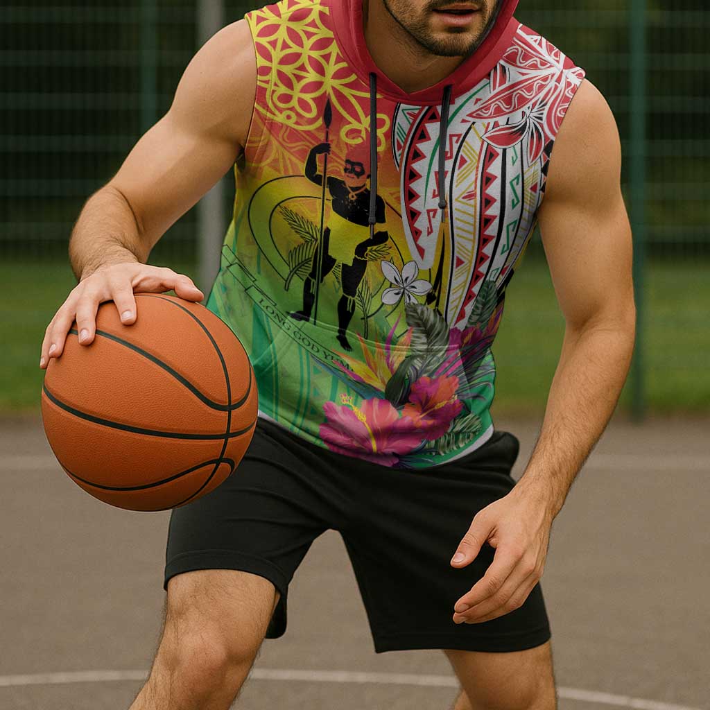 Vanuatu 45th Anniversary Sleeveless Hoodie Polynesian with Sand Drawing Pattern - Polynesian Pride
