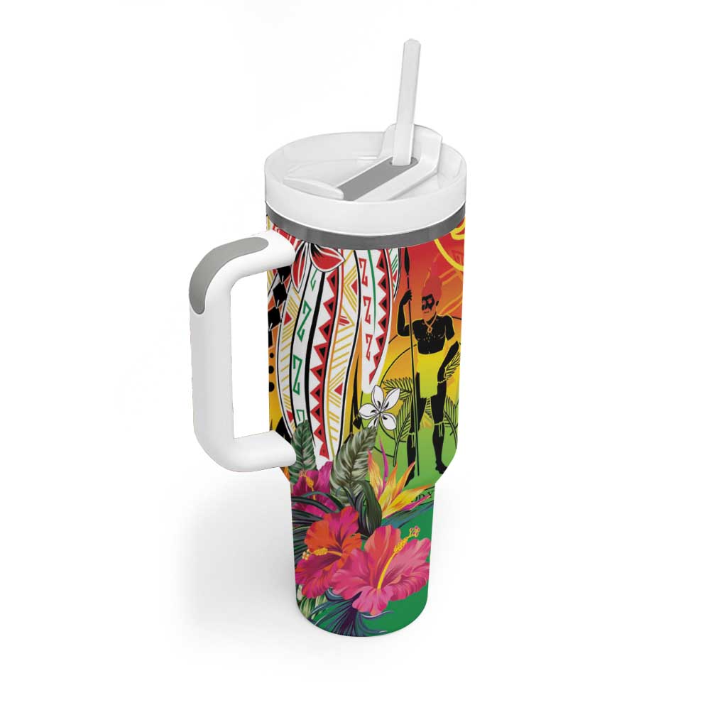 Vanuatu 45th Anniversary Tumbler With Handle Polynesian with Sand Drawing Pattern