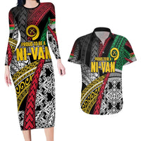 Vanuatu Proud to be Ni-van Personalised Couples Matching Long Sleeve Bodycon Dress and Hawaiian Shirt with Mutis En Atan Patterns LT9 Black - Polynesian Pride
