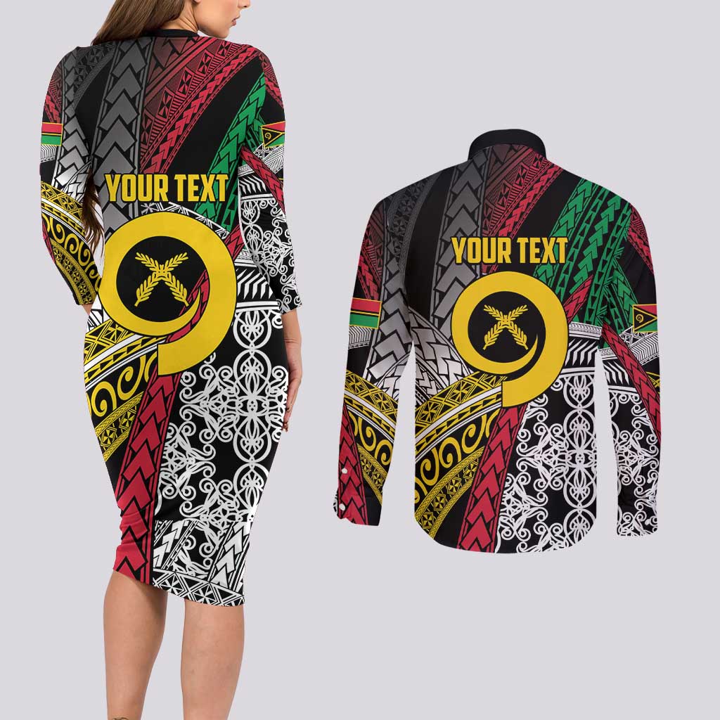 Vanuatu Proud to be Ni-van Personalised Couples Matching Long Sleeve Bodycon Dress and Long Sleeve Button Shirt with Mutis En Atan Patterns LT9 - Polynesian Pride