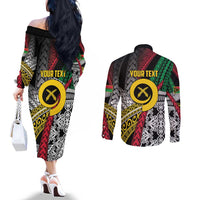 Vanuatu Proud to be Ni-van Personalised Couples Matching Off The Shoulder Long Sleeve Dress and Long Sleeve Button Shirt with Mutis En Atan Patterns LT9 - Polynesian Pride