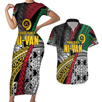 Vanuatu Proud to be Ni-van Personalised Couples Matching Short Sleeve Bodycon Dress and Hawaiian Shirt with Mutis En Atan Patterns LT9 Black - Polynesian Pride