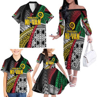 Vanuatu Proud to be Ni-van Personalised Family Matching Off The Shoulder Long Sleeve Dress and Hawaiian Shirt with Mutis En Atan Patterns LT9 - Polynesian Pride