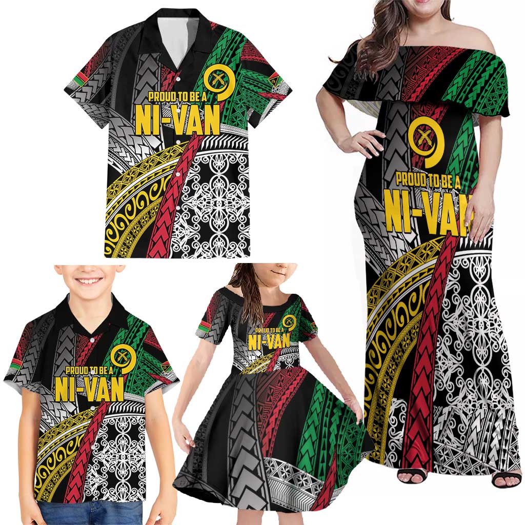 Vanuatu Proud to be Ni-van Personalised Family Matching Off Shoulder Maxi Dress and Hawaiian Shirt with Mutis En Atan Patterns LT9 - Polynesian Pride