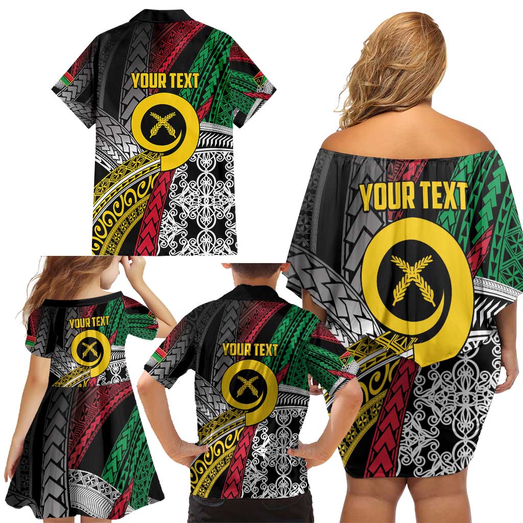 Vanuatu Proud to be Ni-van Personalised Family Matching Off Shoulder Short Dress and Hawaiian Shirt with Mutis En Atan Patterns LT9 - Polynesian Pride