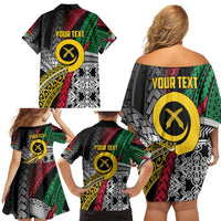 Vanuatu Proud to be Ni-van Personalised Family Matching Off Shoulder Short Dress and Hawaiian Shirt with Mutis En Atan Patterns LT9 - Polynesian Pride
