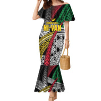 Vanuatu Proud to be Ni-van Personalised Mermaid Dress with Mutis En Atan Patterns LT9 Women Black - Polynesian Pride