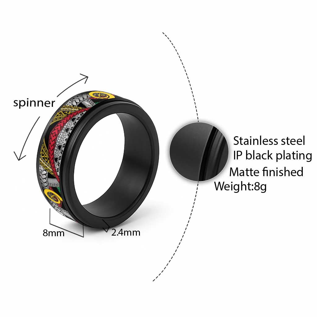 Vanuatu Proud to be Ni-van Spinner Ring with Mutis En Atan Patterns - Polynesian Pride