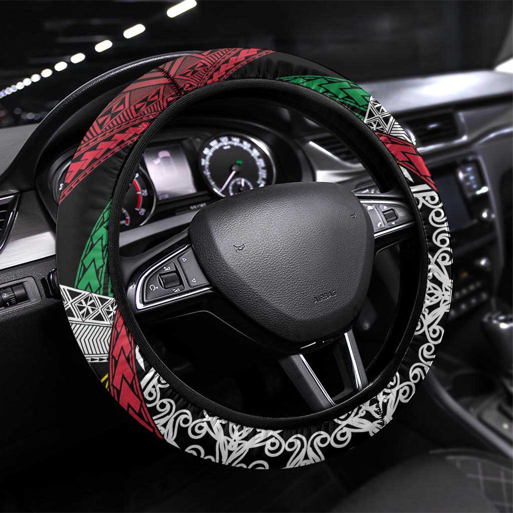 Vanuatu Proud to be Ni-van Steering Wheel Cover with Mutis En Atan Patterns LT9 Universal Fit Black - Polynesian Pride