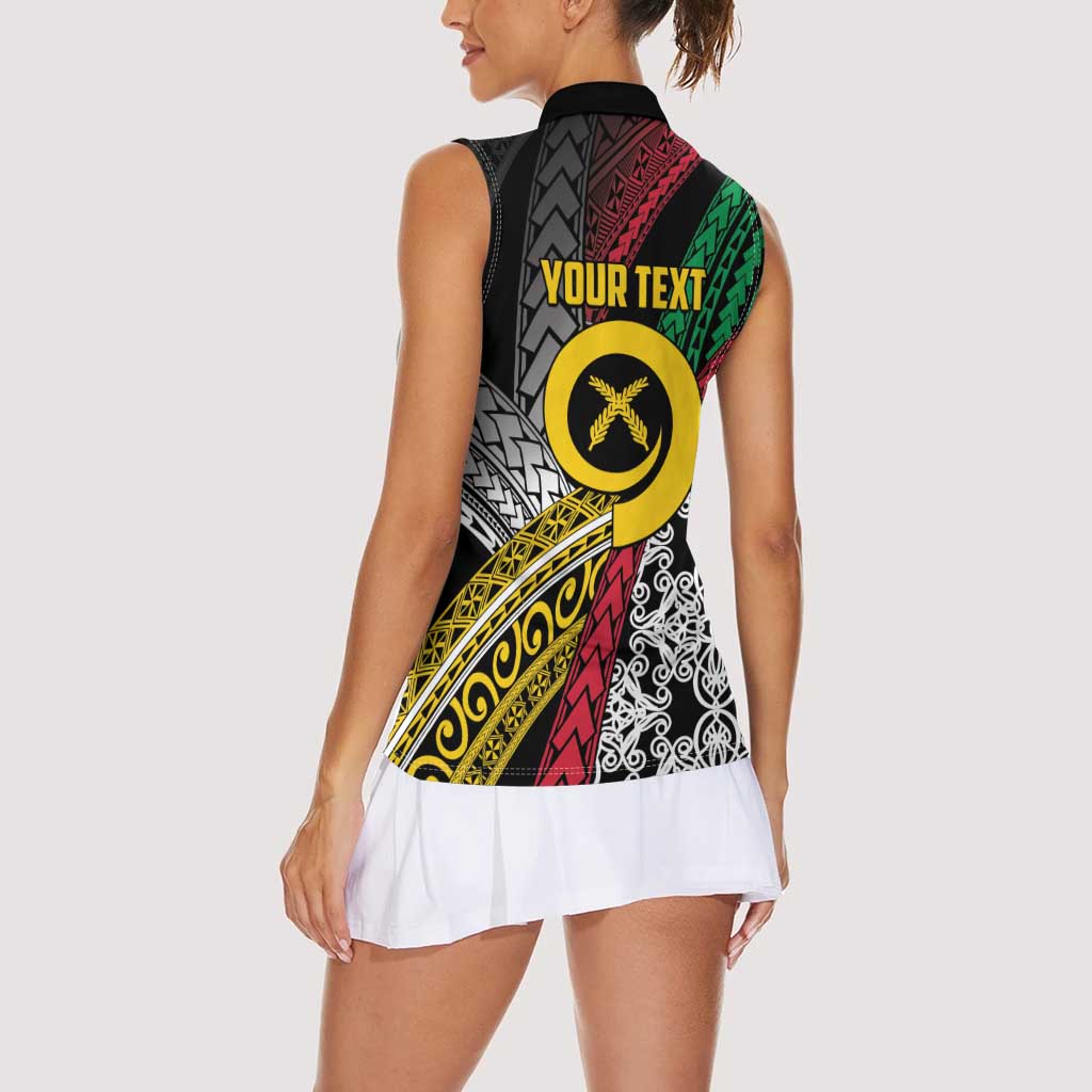 Vanuatu Proud to be Ni-van Personalised Women Sleeveless Polo Shirt with Mutis En Atan Patterns