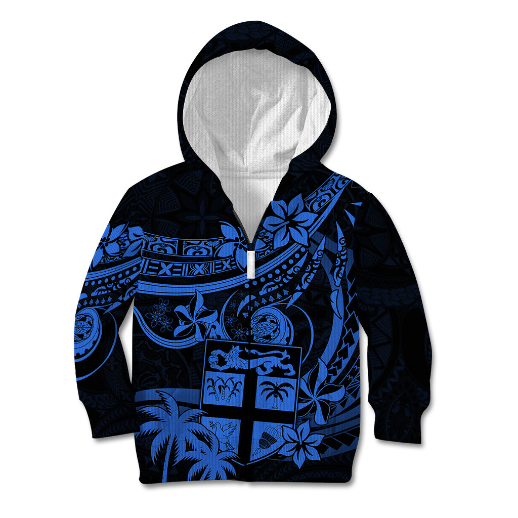Fiji Islands Kid Hoodie Coat of Arms Fijian Flower Polynesian Pattern - Blue LT9 - Polynesian Pride