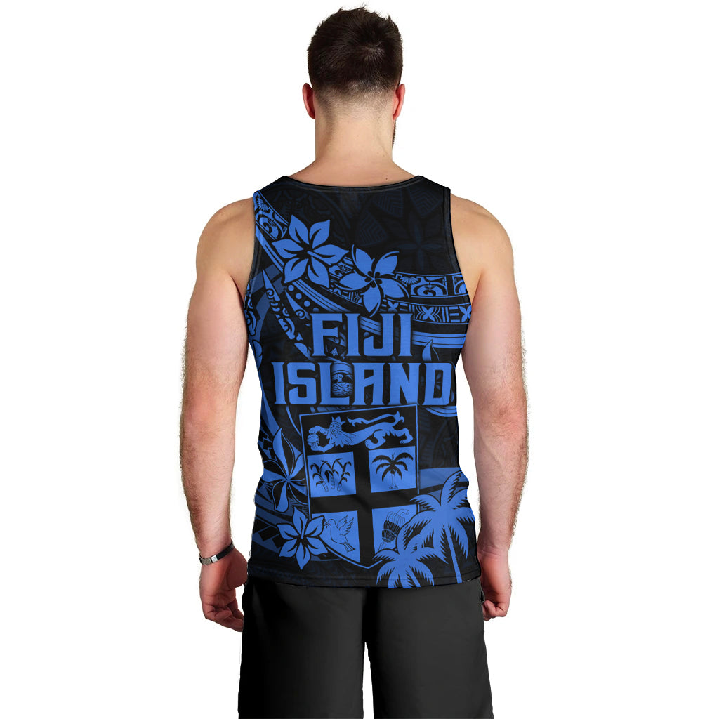Fiji Islands Men Tank Top Coat of Arms Fijian Flower Polynesian Pattern - Blue LT9 - Polynesian Pride
