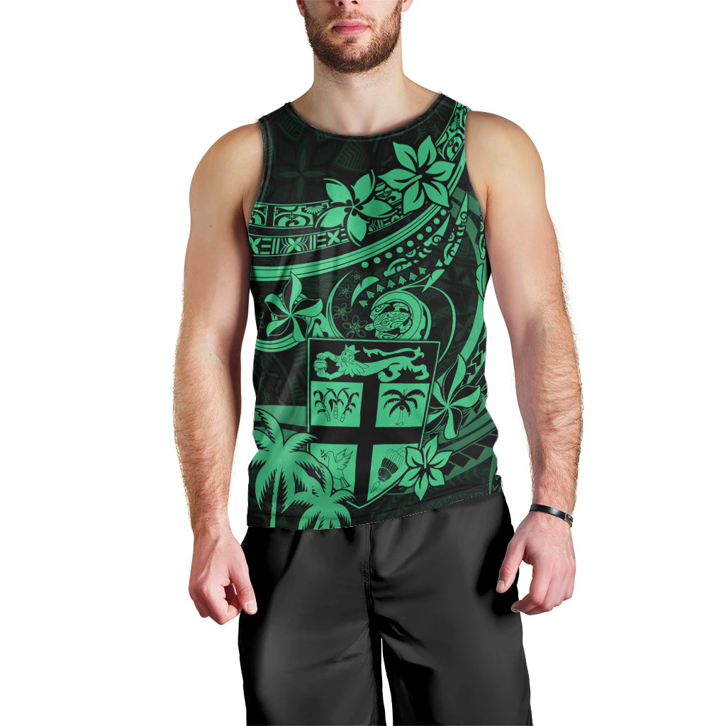 Fiji Islands Men Tank Top Coat of Arms Fijian Flower Polynesian Pattern - Green LT9 - Polynesian Pride