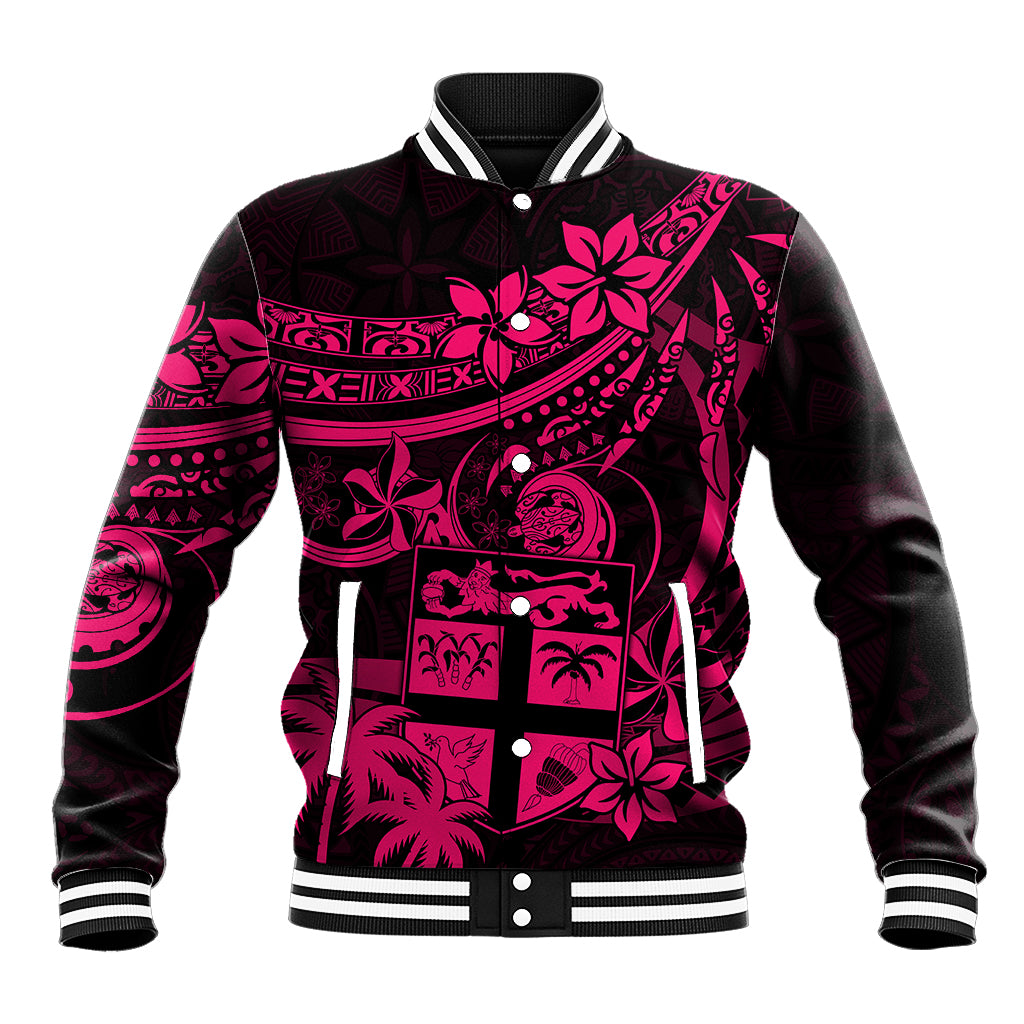 Fiji Islands Baseball Jacket Coat of Arms Fijian Flower Polynesian Pattern - Pink LT9 Unisex Pink - Polynesian Pride