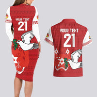 Custom Tonga Rugby Couples Matching Long Sleeve Bodycon Dress and Hawaiian Shirt Mate Maa Kupesi Style LT9 - Polynesian Pride