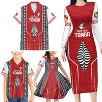 Custom Tonga Rugby Family Matching Long Sleeve Bodycon Dress and Hawaiian Shirt Mate Maa Kupesi Style LT9 - Polynesian Pride